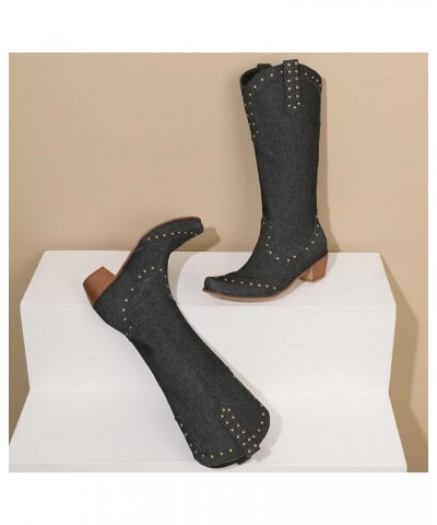 Fashionl Slouch Cowboy Boots Knee High 040 Black $24.83 Boots