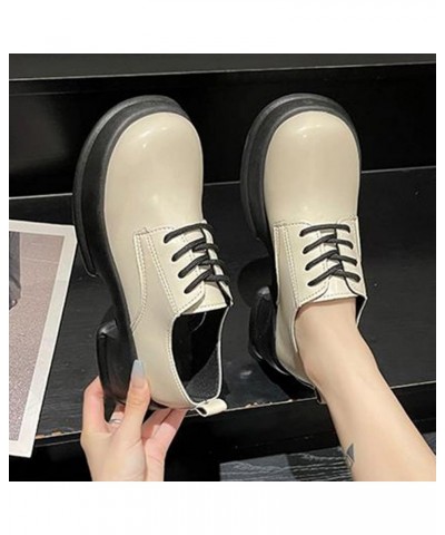 Wide Head Small Leather Shoes for Women Antique Leather Thick Soles with Skirts French Girls Single Shoes Wedge Sandals White...