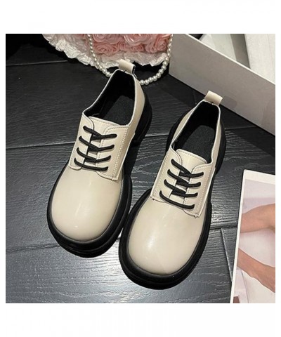 Wide Head Small Leather Shoes for Women Antique Leather Thick Soles with Skirts French Girls Single Shoes Wedge Sandals White...