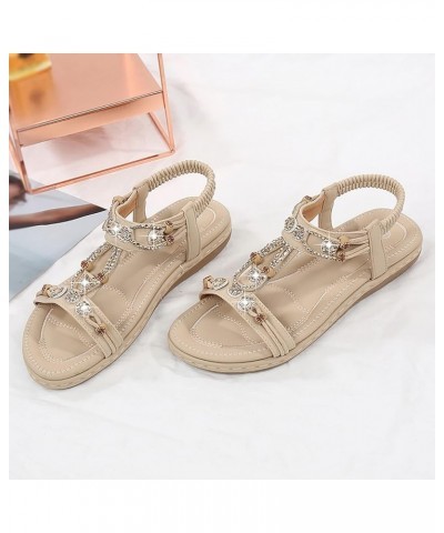 Women's Flat Dressy Summer Beach Shoes Comfortable Boho Rhinestone Thong Flip-Flop Elastic Strappy Sandals 7 D-beige $13.12 S...