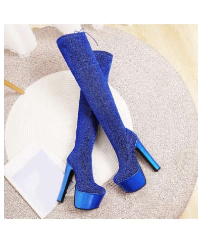 Women High Block Heel Long Boots Women Fashion Glitter Party Over Knee Boots High Heel Platform Side Zipper Above The Knee Bo...