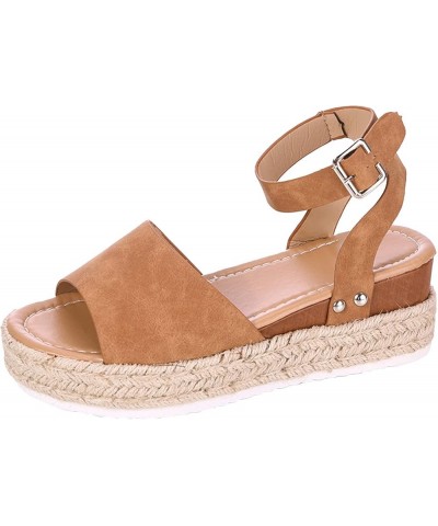 Sandals Peep Toe Retro Sandals Summer Wedges Strap Buckle Women Fashion Women's Slingback Sandals for Women Size 12 (Brown, 6...