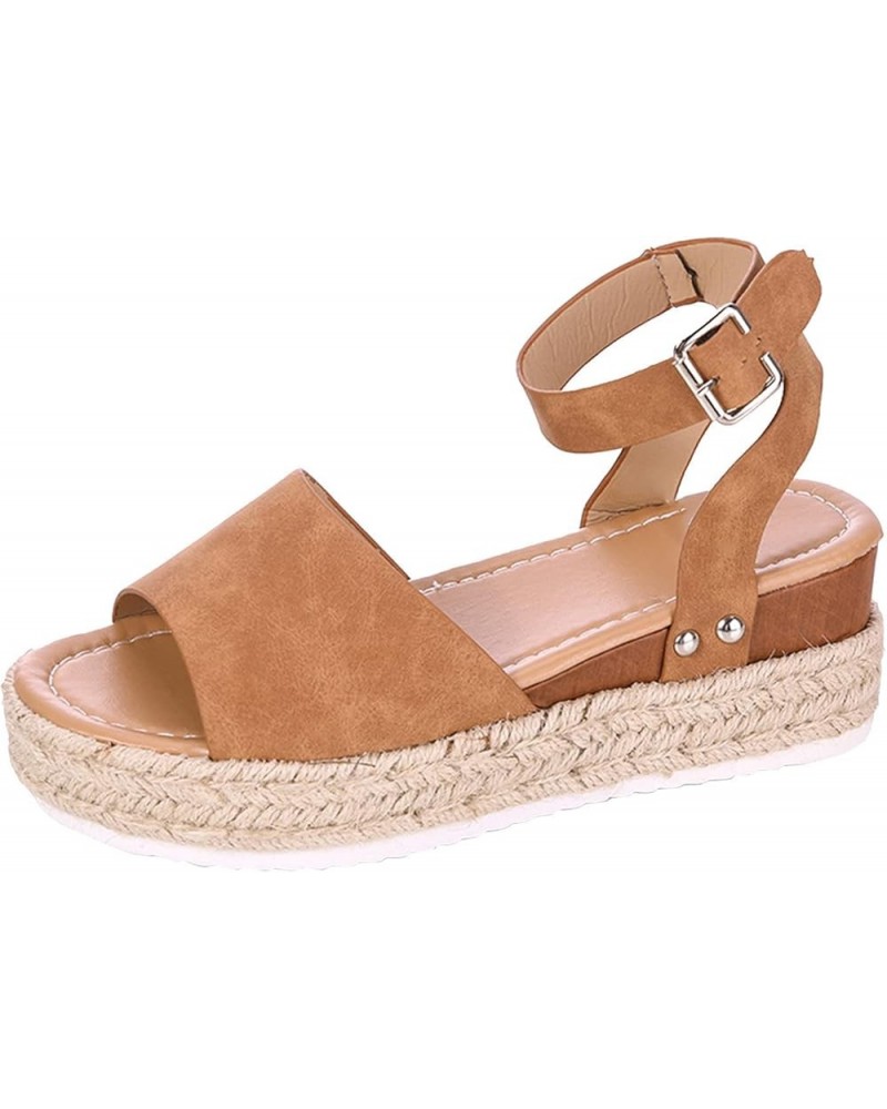 Sandals Peep Toe Retro Sandals Summer Wedges Strap Buckle Women Fashion Women's Slingback Sandals for Women Size 12 (Brown, 6...