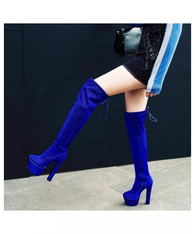 Women High Block Heel Long Boots Women Fashion Glitter Party Over Knee Boots High Heel Platform Side Zipper Above The Knee Bo...