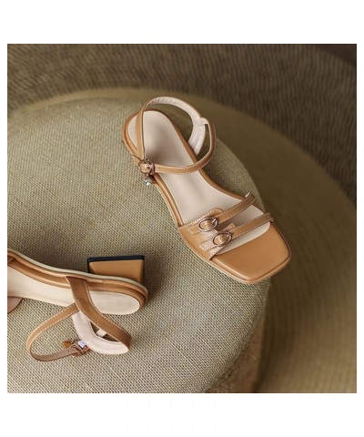 Women's Casual Buckle Comfort Low Block Heel Sandals Open Toe Ankle Strap Summer Dress Heeled Sandal Brown $32.39 Sandals