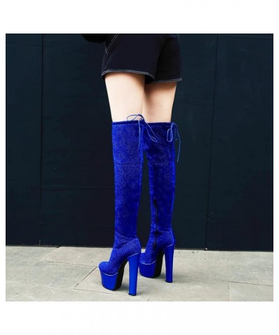 Women High Block Heel Long Boots Women Fashion Glitter Party Over Knee Boots High Heel Platform Side Zipper Above The Knee Bo...