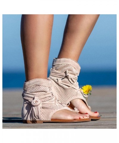 Fringe Sandals for Women,Casual Roman Fringe Tassel Flat Clip Toe Retro Bohemian Summer Suede Tassel Flip Flop Flat Slippers ...