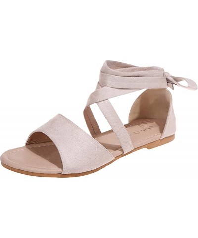 Summer Sandals for Women 2023,Women's Flat Strappy Lace Open Toe Flat Sandals Spring Non Slip Braided Sandals Khaki $13.99 Sa...