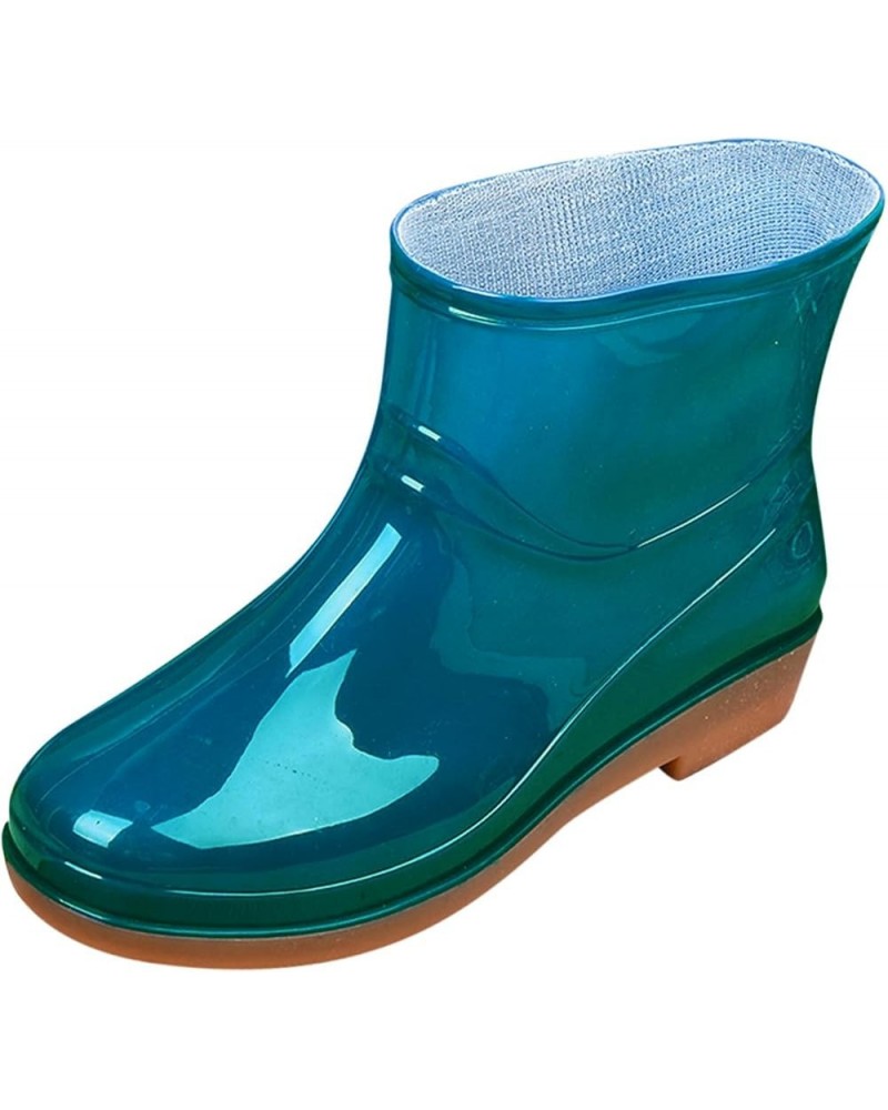 Ladies Short Rain Boots Waterproof Garden Shoes Non Slip Ladies Comfortable Insole Fashion Lightweight Ankle Rain Boots A-blu...