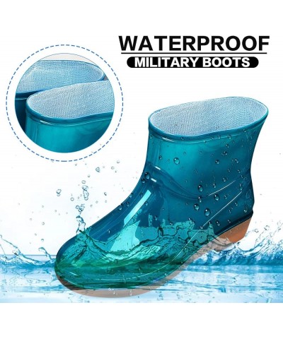 Ladies Short Rain Boots Waterproof Garden Shoes Non Slip Ladies Comfortable Insole Fashion Lightweight Ankle Rain Boots A-blu...