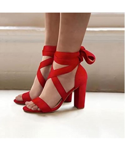 Strappy Heels for Women Cloth Lace Up Ankle Buckle Straps Stilettos Bow-knots Sandals Square Open Toe Heels for Prom Party We...