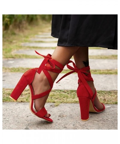 Strappy Heels for Women Cloth Lace Up Ankle Buckle Straps Stilettos Bow-knots Sandals Square Open Toe Heels for Prom Party We...