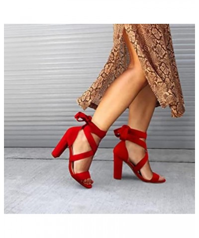 Strappy Heels for Women Cloth Lace Up Ankle Buckle Straps Stilettos Bow-knots Sandals Square Open Toe Heels for Prom Party We...