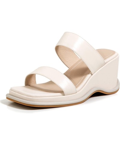 Women Fashion Mules Wedge Heels Slide Sandals Slip on 227 Beige $26.83 Sandals