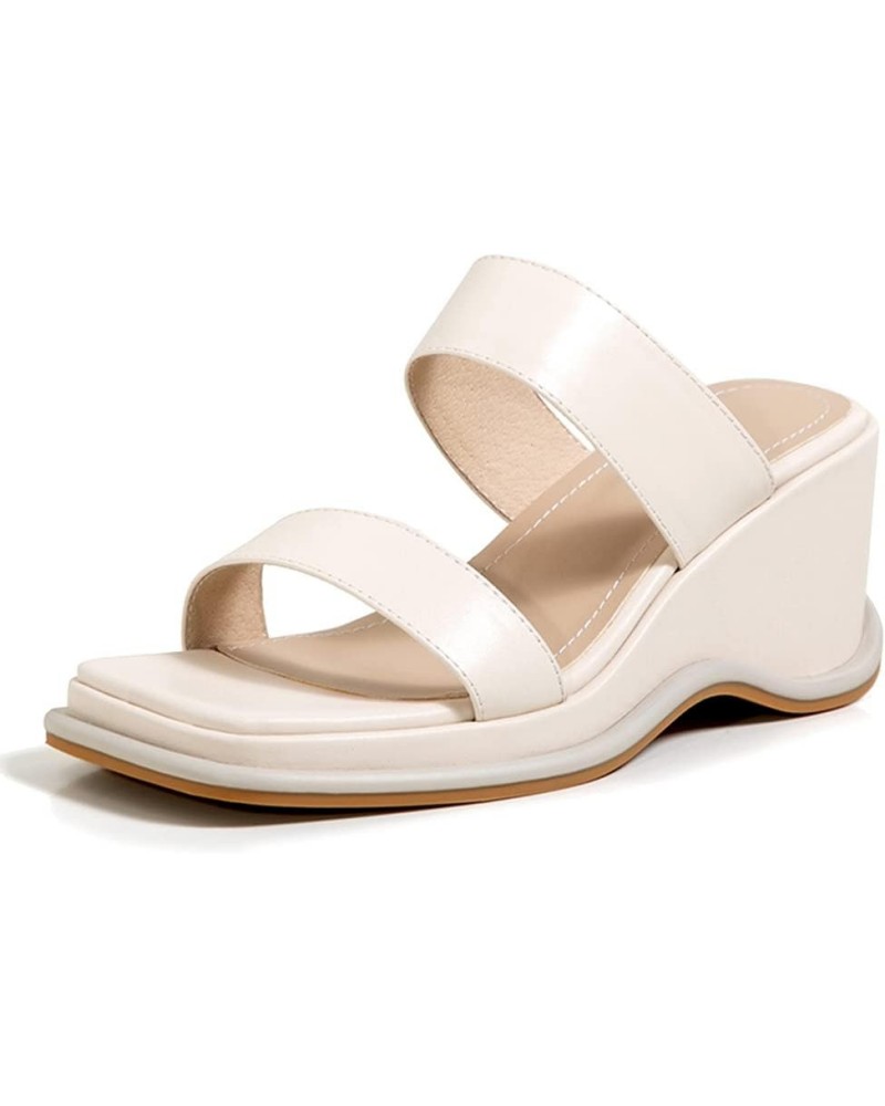 Women Fashion Mules Wedge Heels Slide Sandals Slip on 227 Beige $26.83 Sandals