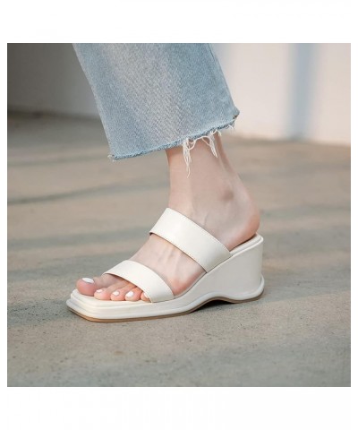 Women Fashion Mules Wedge Heels Slide Sandals Slip on 227 Beige $26.83 Sandals