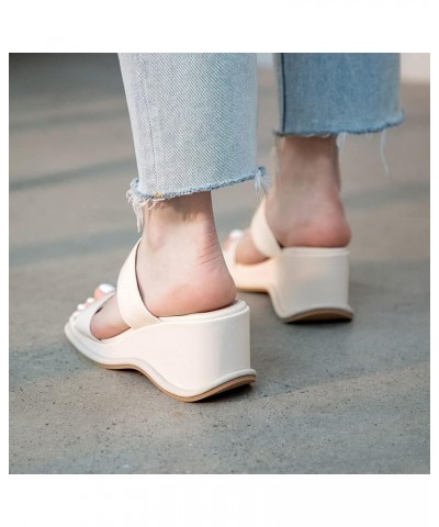 Women Fashion Mules Wedge Heels Slide Sandals Slip on 227 Beige $26.83 Sandals