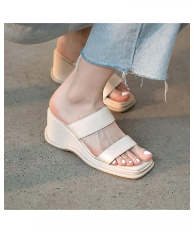 Women Fashion Mules Wedge Heels Slide Sandals Slip on 227 Beige $26.83 Sandals