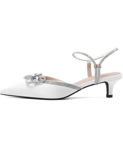 Women's Rhinestone Bow Heels Sparkly Ankle Strap Closed Pointed Toe Kitten Low Heel Pumps 1.5 Inches Rhinestone Satin White $...