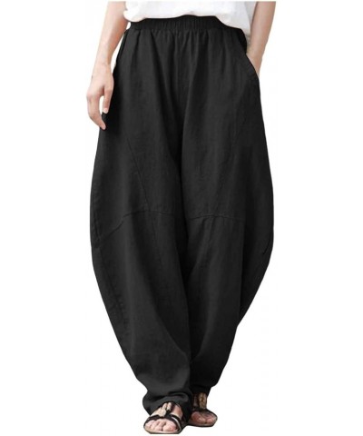 Women Solid Pocket Casual Loose Pants Spliced High Waist Trousers Black - 2024 Pants for Women $8.79 Fashion Sneakers