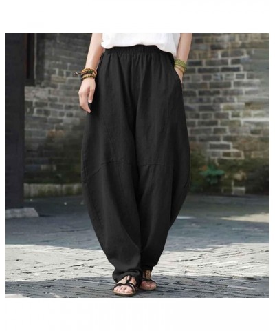 Women Solid Pocket Casual Loose Pants Spliced High Waist Trousers Black - 2024 Pants for Women $8.79 Fashion Sneakers