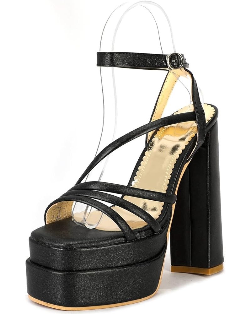 Womens platform chunky High block heels sexy open toe high heel sandals Ankle Strap Heels for Women Black-01 $22.13 Sandals