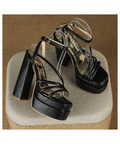 Womens platform chunky High block heels sexy open toe high heel sandals Ankle Strap Heels for Women Black-01 $22.13 Sandals