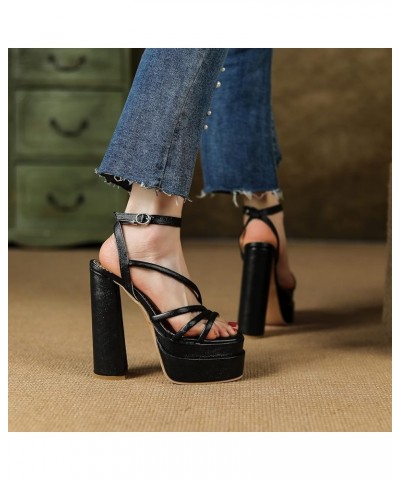 Womens platform chunky High block heels sexy open toe high heel sandals Ankle Strap Heels for Women Black-01 $22.13 Sandals