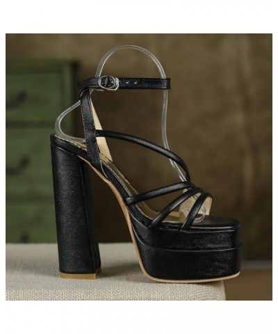 Womens platform chunky High block heels sexy open toe high heel sandals Ankle Strap Heels for Women Black-01 $22.13 Sandals