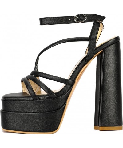 Womens platform chunky High block heels sexy open toe high heel sandals Ankle Strap Heels for Women Black-01 $22.13 Sandals