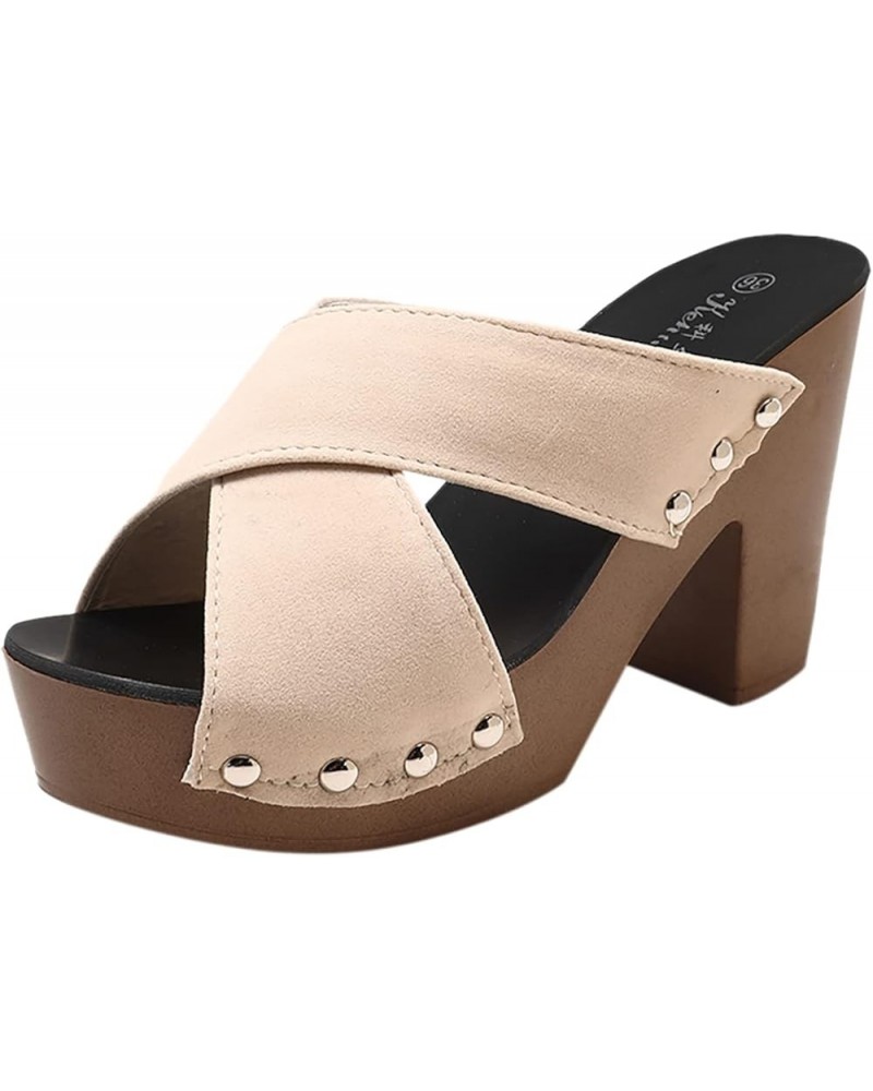 Fashion Spring And Summer Women Sandals Thick Sole High Heel Chunky Heel Solid Color Fish Big Toe Sandals for Women Beige $11...