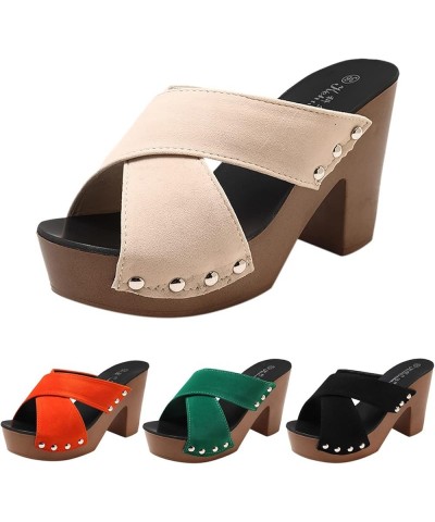 Fashion Spring And Summer Women Sandals Thick Sole High Heel Chunky Heel Solid Color Fish Big Toe Sandals for Women Beige $11...