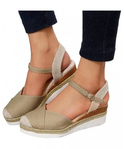 Sandals for Women Dressy Summer,Womens Hollow Out Slingback Espadrilles Open Toe Wedges High Heels Beach Sandals Z24 Khaki $1...