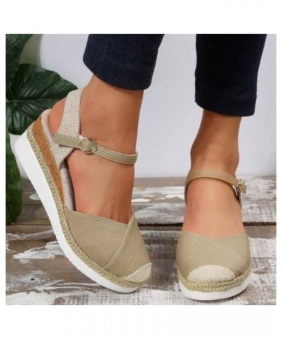 Sandals for Women Dressy Summer,Womens Hollow Out Slingback Espadrilles Open Toe Wedges High Heels Beach Sandals Z24 Khaki $1...