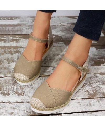 Sandals for Women Dressy Summer,Womens Hollow Out Slingback Espadrilles Open Toe Wedges High Heels Beach Sandals Z24 Khaki $1...