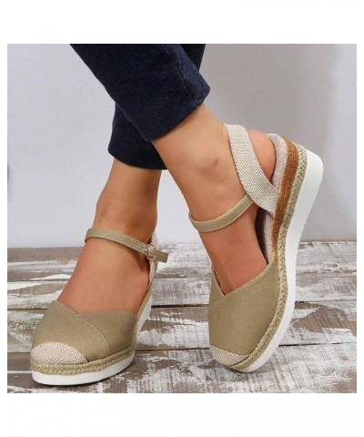 Sandals for Women Dressy Summer,Womens Hollow Out Slingback Espadrilles Open Toe Wedges High Heels Beach Sandals Z24 Khaki $1...