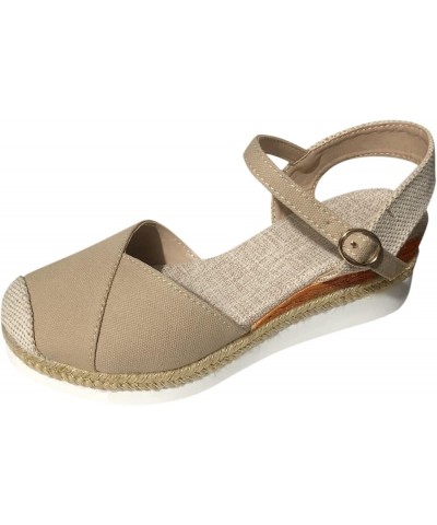 Sandals for Women Dressy Summer,Womens Hollow Out Slingback Espadrilles Open Toe Wedges High Heels Beach Sandals Z24 Khaki $1...