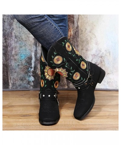 TOWMUS Cowboy Boots for Women Women's Embroidery Slouch Mid Calf Boot Slip on Round Toe Biker Boots Western Cowgirl Booties A...