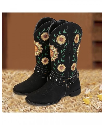 TOWMUS Cowboy Boots for Women Women's Embroidery Slouch Mid Calf Boot Slip on Round Toe Biker Boots Western Cowgirl Booties A...