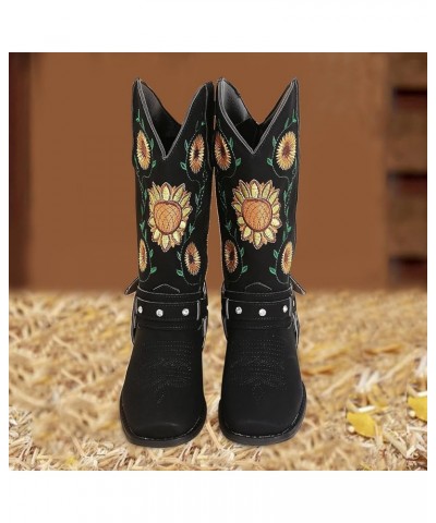 TOWMUS Cowboy Boots for Women Women's Embroidery Slouch Mid Calf Boot Slip on Round Toe Biker Boots Western Cowgirl Booties A...