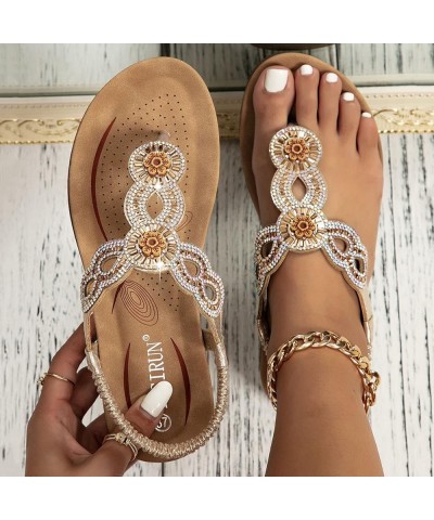 Sandals Women New 10 With Elastic Ankle Strap Casual Bohemian Beach Shoes Fashion Crystal Hounds Sandals for Women Rose Gold ...