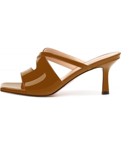 Women's Heeled Sandals, Comfortable Square Open Toe Kitten Heels Slip On Casual Summer Dressy Sandals Brown Patent $30.86 San...