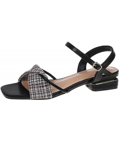 Women Casual Strappy Sandal Gladiator Square Open Toe Block Flip Flops Dress Shoes Vacation Classic Slide Sandals Black $13.9...