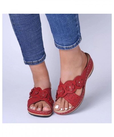 Womens Low Wedge Sandal Elastic Band Ankle Strap Boho Mid Heels Beach Vacation Casual Slip On Sandal 66-hyems-red-1 $11.99 Fa...