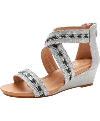 Women's Slide Wedge Hollow Out Sandal Open Toe High Heel Zipper Back Platform Z 02-silver $13.23 Sandals