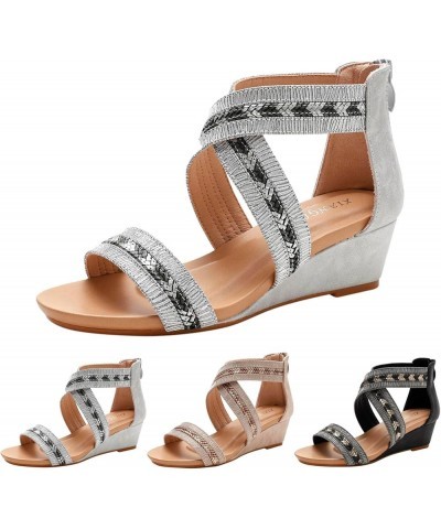 Women's Slide Wedge Hollow Out Sandal Open Toe High Heel Zipper Back Platform Z 02-silver $13.23 Sandals