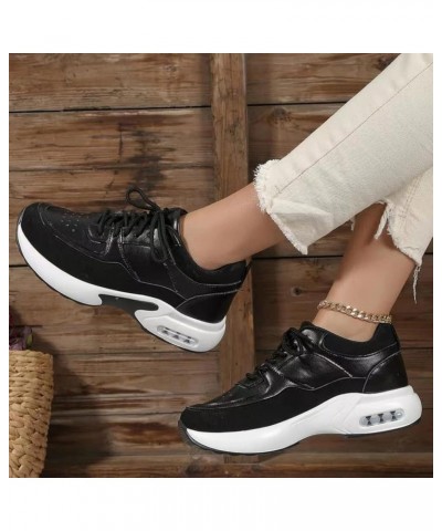 Ladies Fashion Color Matching Leather Tie Up Thick Sole Casual Sports Shoes Sneaker Laces Women (White, 8.5) Black 8 $17.94 F...