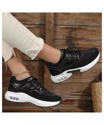 Ladies Fashion Color Matching Leather Tie Up Thick Sole Casual Sports Shoes Sneaker Laces Women (White, 8.5) Black 8 $17.94 F...