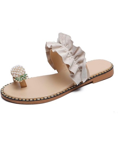 Rhinestone Sandals for Women,Women's Flat Pineapple Rhinestone Ruffle Belt Ring Toe Spring Wedding Women Sandals Beige $15.94...