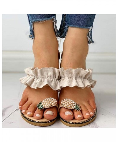 Rhinestone Sandals for Women,Women's Flat Pineapple Rhinestone Ruffle Belt Ring Toe Spring Wedding Women Sandals Beige $15.94...